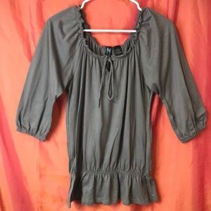 WEAVER’S Women’s Peasant Style Tunic Top Gray Size M Tie Scoop Neck 3/4 Sleeve